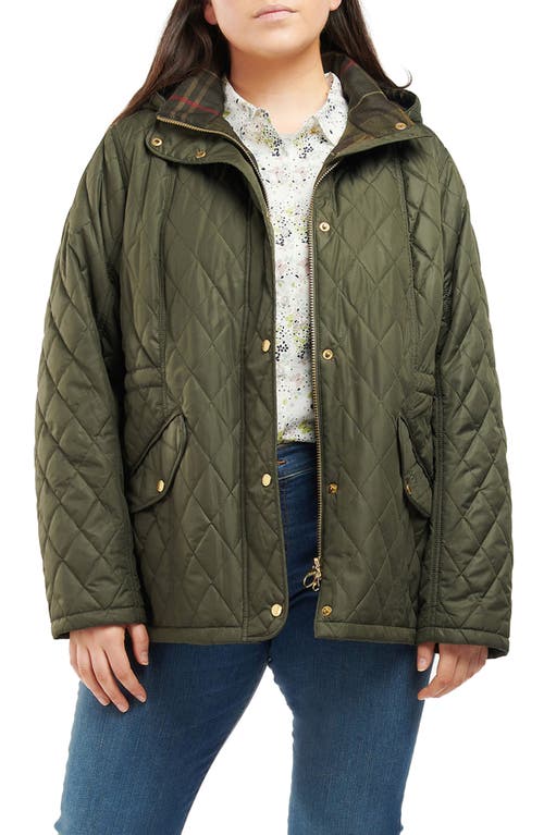 Barbour Millfire Hooded Quilted Jacket in Olive/Classic Tartan