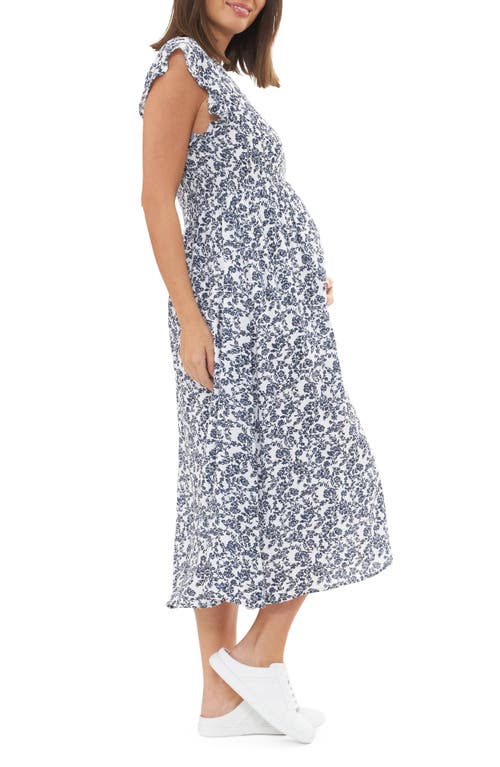 Shop Ripe Maternity Joyce Smocked Maternity Dress In White/navy