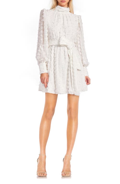 Floral Appliqué Long Sleeve Cocktail Minidress in Ivory