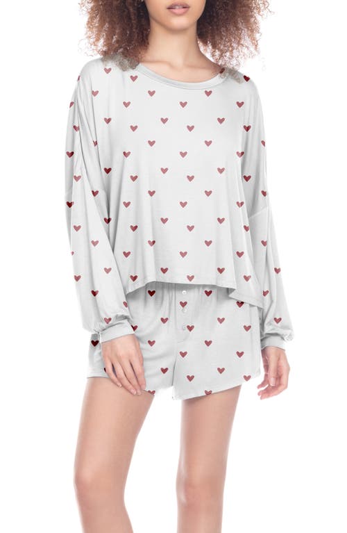 All American Long Sleeve Shortie Pajamas in Ivory Hearts