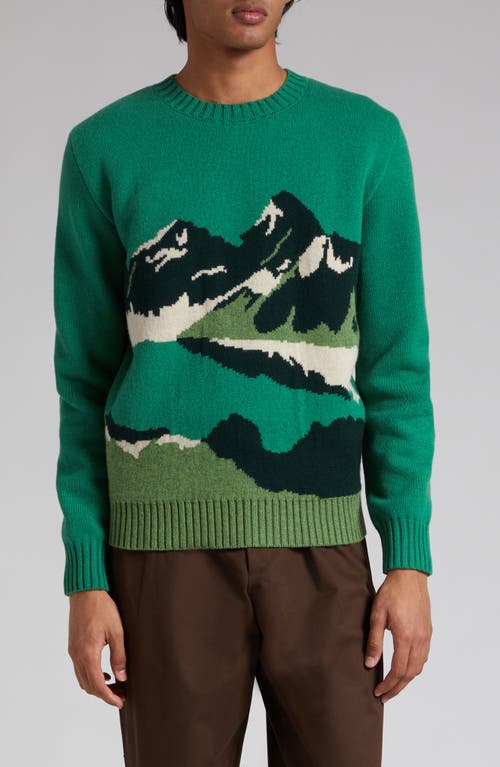 Mountain Jacquard Wool Sweater in Green Multicolor