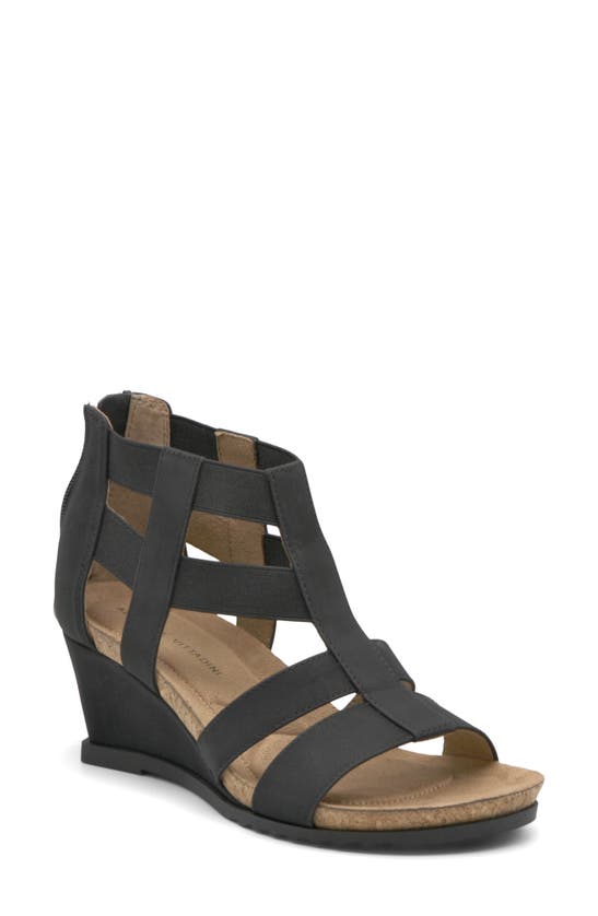 Adrienne Vittadini Tariana Wedge Sandal In Black Suede