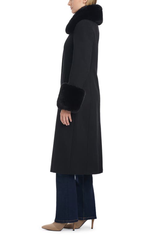 Shop Vince Camuto Wool Blend Coat With Removable Faux Fur Collar And Cuffs In Black