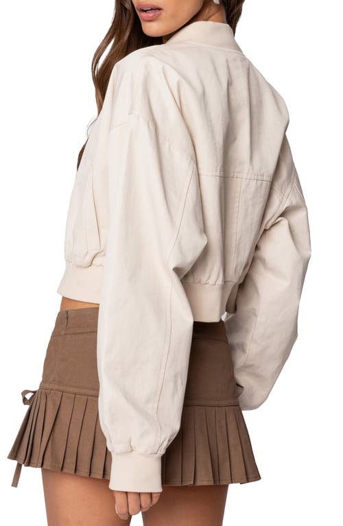 Shop Edikted Zarria Crop Bomber Jacket In Beige