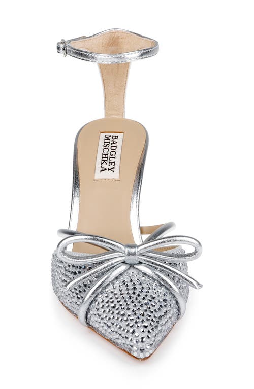 Shop Badgley Mischka Collection Ann Ankle Strap Pointed Toe Pump In Silver Leather