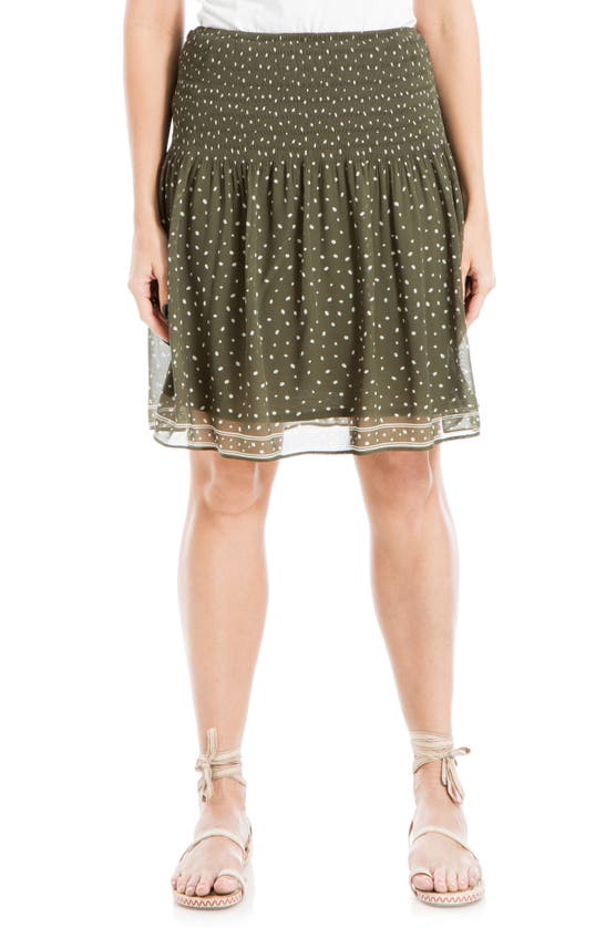 Max Studio High Waist Pleated Skirt In Olive Pepper Dot