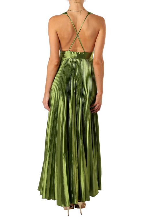 Petal And Pup Petal & Pup Kris Plunge Neck Pleated Satin Gown In Green
