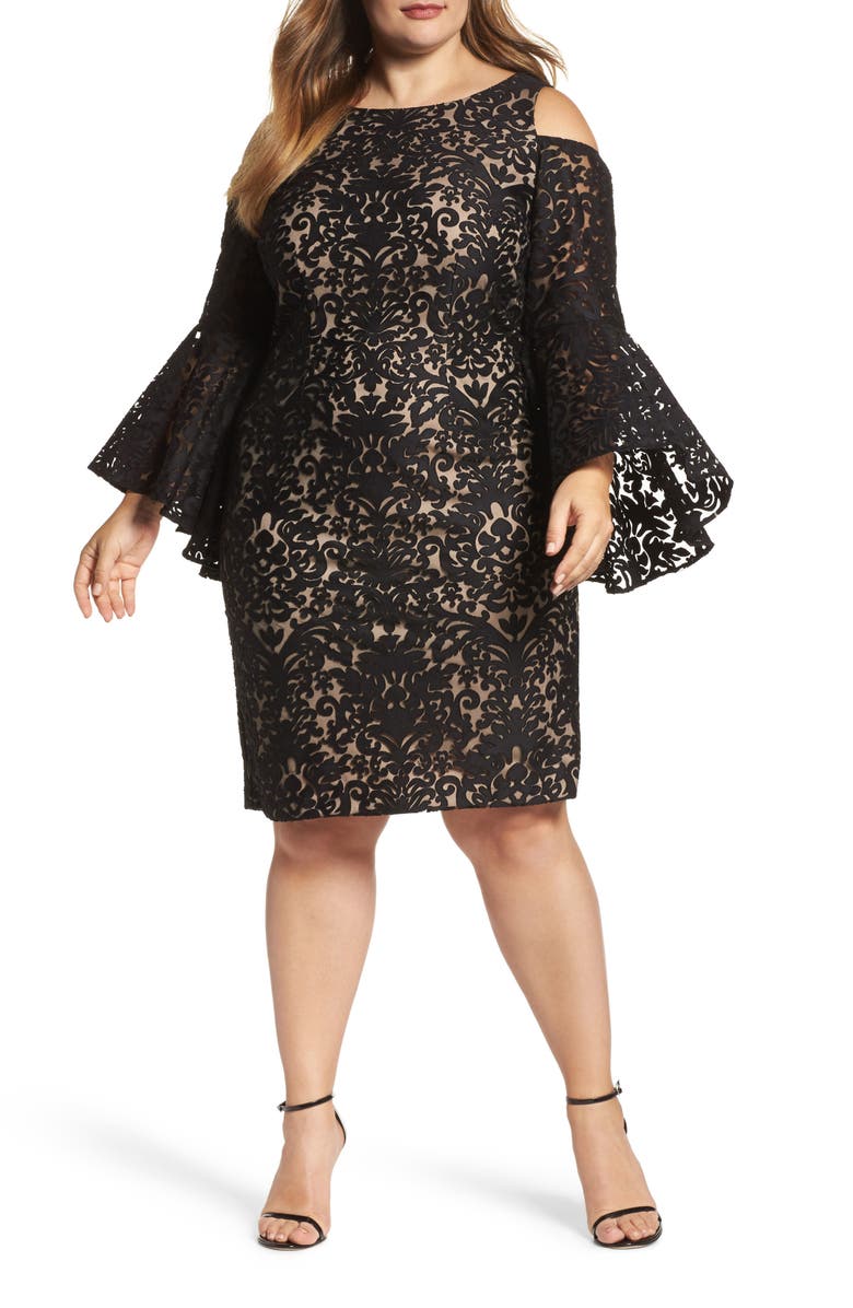 Xscape Lace Bell Sleeve Sheath Dress (Plus Size) | Nordstrom