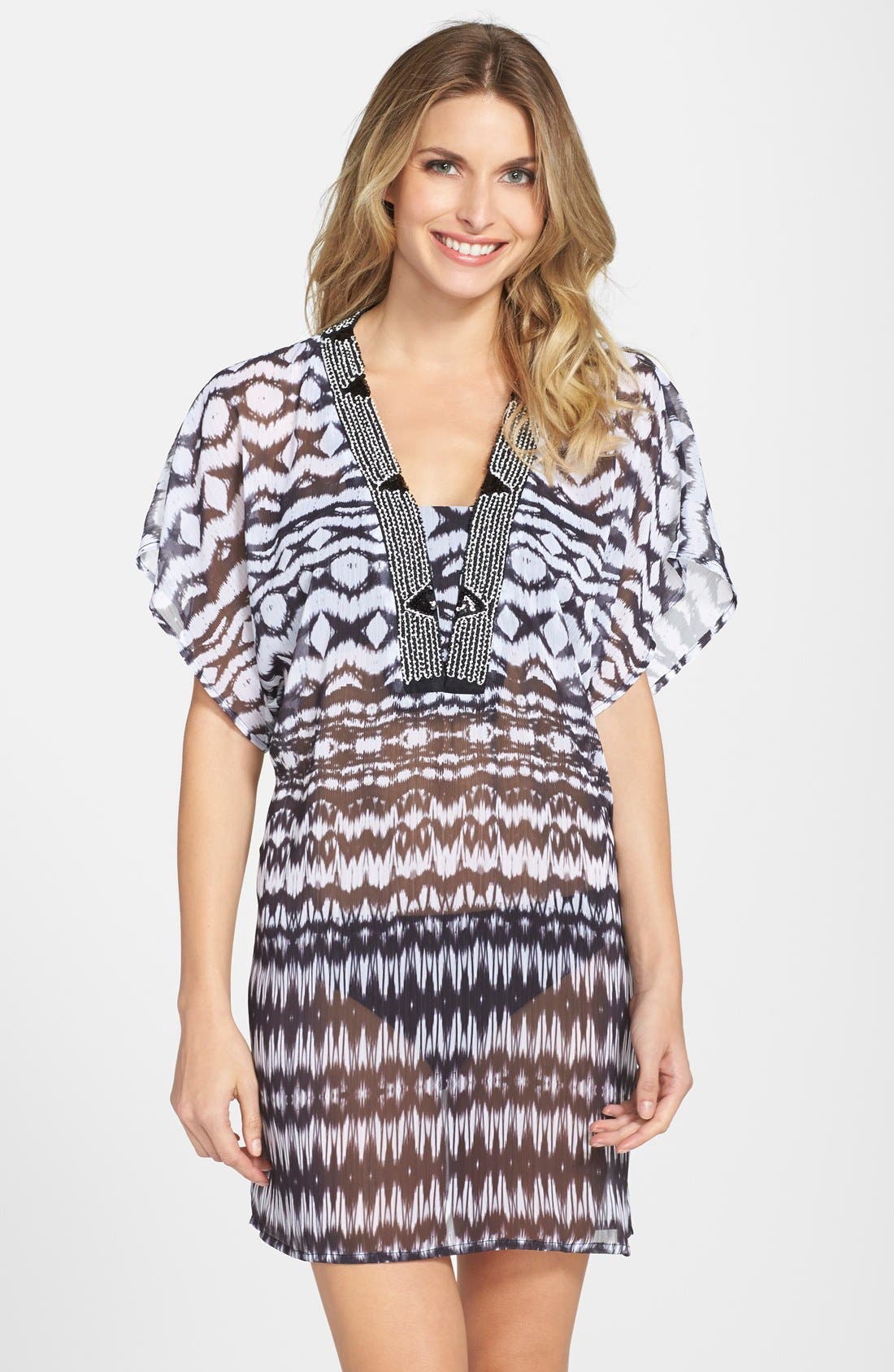 Badgley Mischka 'Aliyah' Beaded CoverUp Tunic Nordstrom