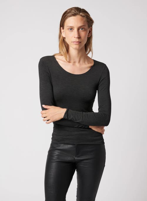 Majestic Filatures Soft Touch Long Sleeve Merrow Edge Boatneck T-shirt In Black