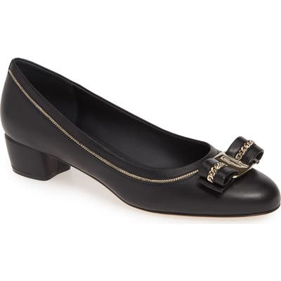 Salvatore Ferragamo Vara Chain Embellished Pump, Black