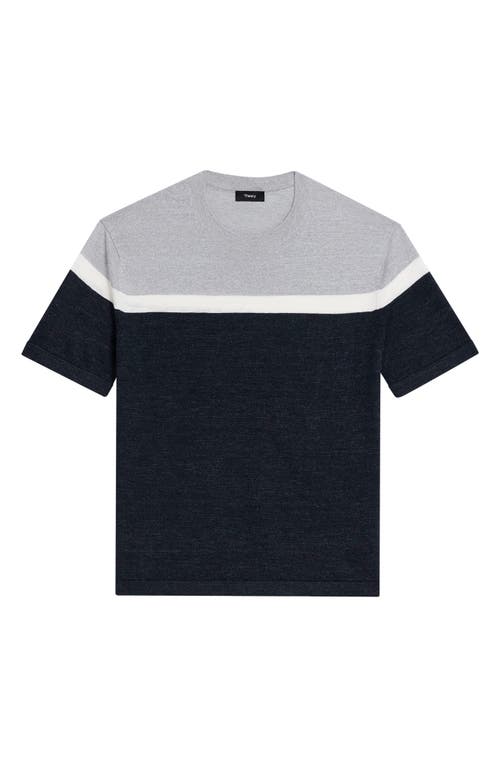 Shop Theory Colorblock Linen Blend T-shirt In Baltic Multi