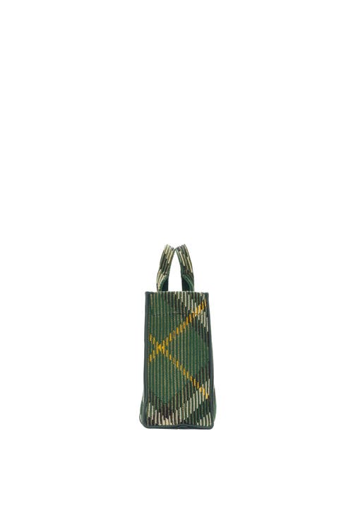 Shop Burberry Mini Check Knitted Tote In Ivy