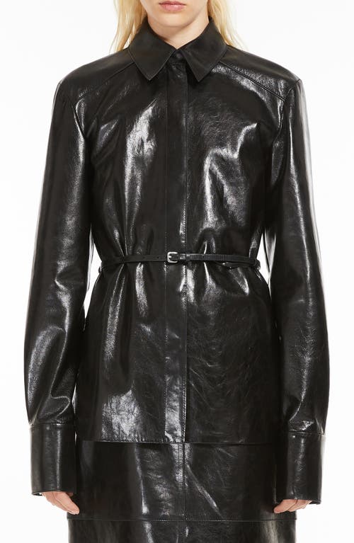 Sportmax Belted Leather Button-up Shirt In Black