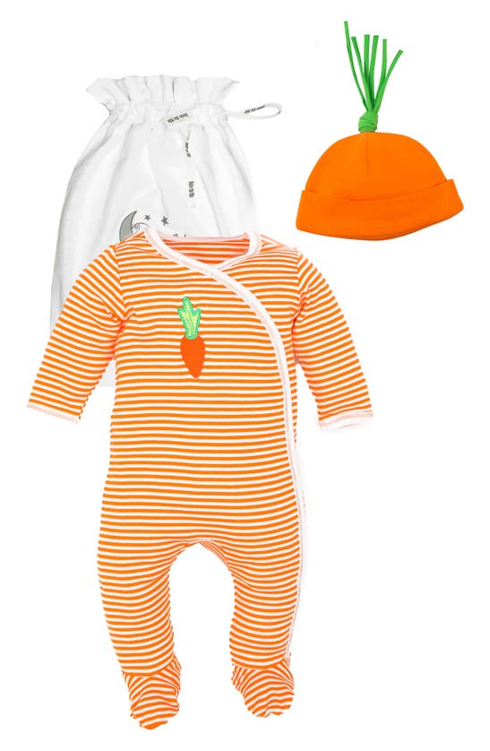 Under The Nile Babies' Carrot Stripe Organic Egyptian Cotton Footie & Hat Set In Orange