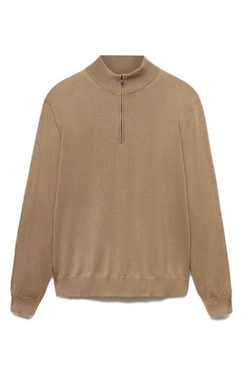 Shop Mango Half Zip Merino Wool Sweater In Sand