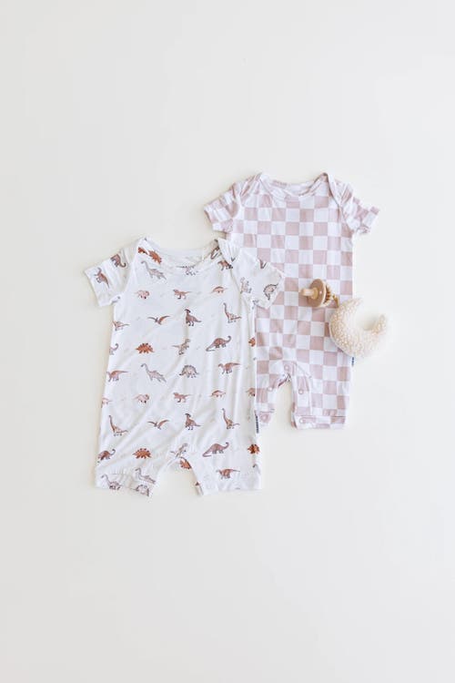 Charlie Lou Baby ® Checkered Snap Shortie Romper In Beige & White