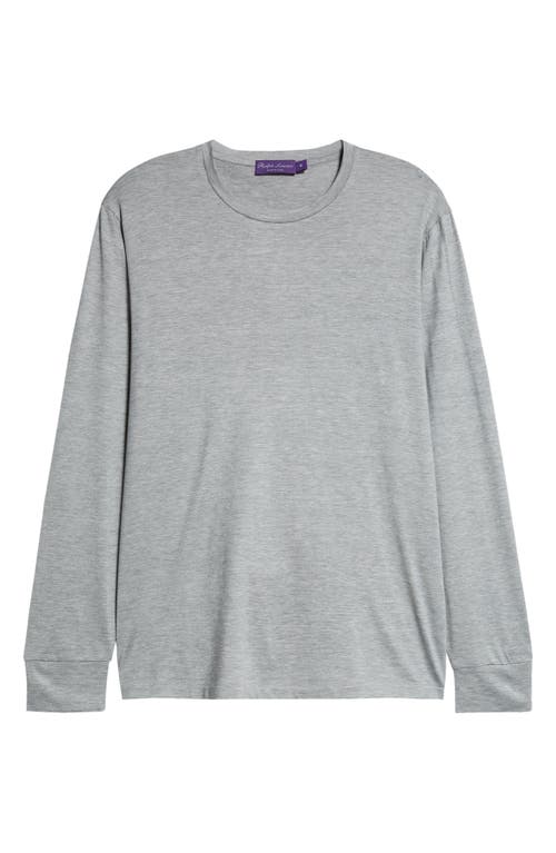 Shop Ralph Lauren Purple Label Long Sleeve Silk & Cotton T-shirt In Classic Light Grey Melange