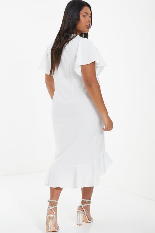 Quiz V-neck Frill Hem Midi Dress In White