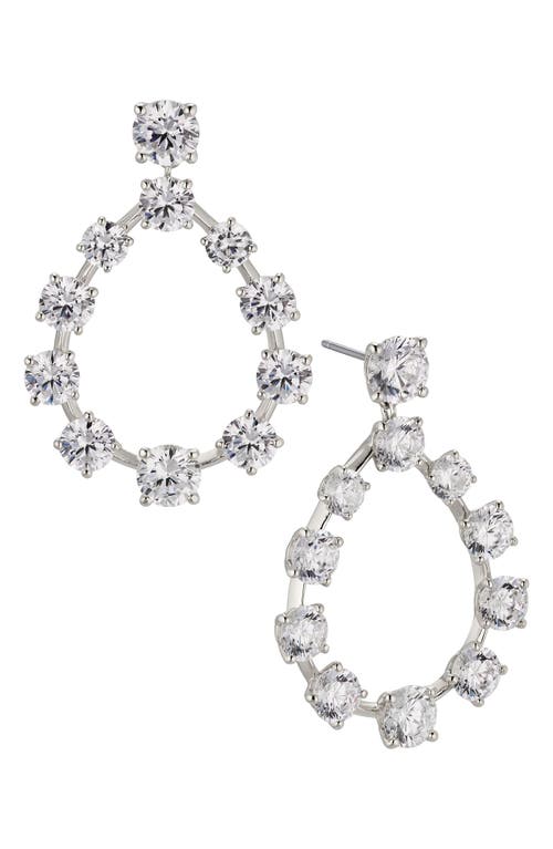 Halle Teardrop Frontal Hoop Earrings in Rhodium