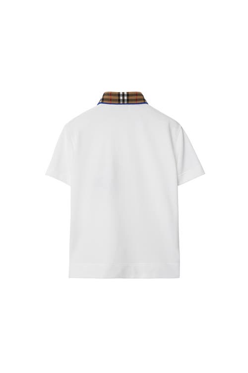 Shop Burberry Check Collar Cotton Polo Shirt In White