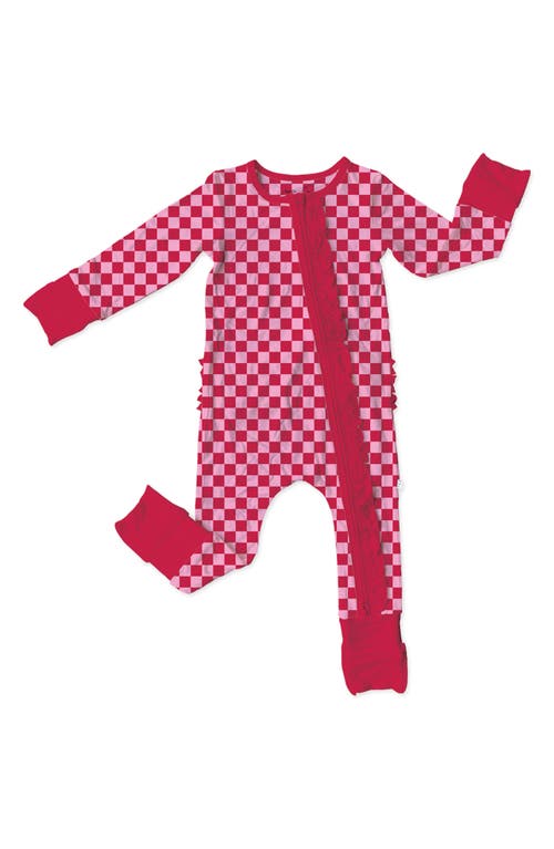 Laree + Co Ezrah Checks Ruffle Convertible Footie in Red at Nordstrom, Size Newborn