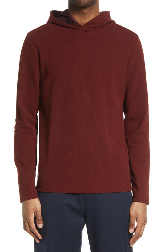 Vince Waffle Knit Hoodie In Cottage Red/ Coastal