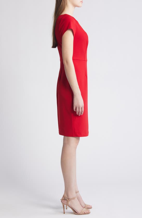 Shop Connected Apparel Notched Sheath Dress In Apple Red