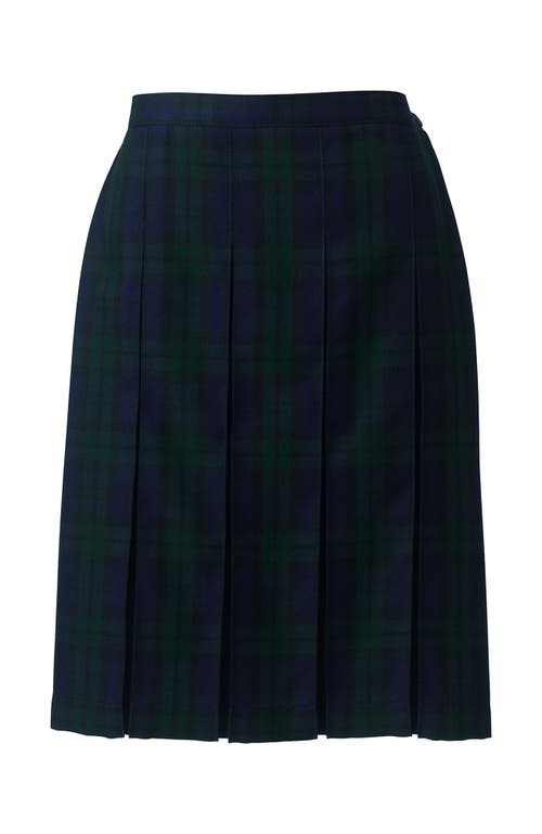 Lands' End School Uniform Young Plaid Box Pleat Skirt Top Of The Knee In Classic Navy/evergreen Plaid