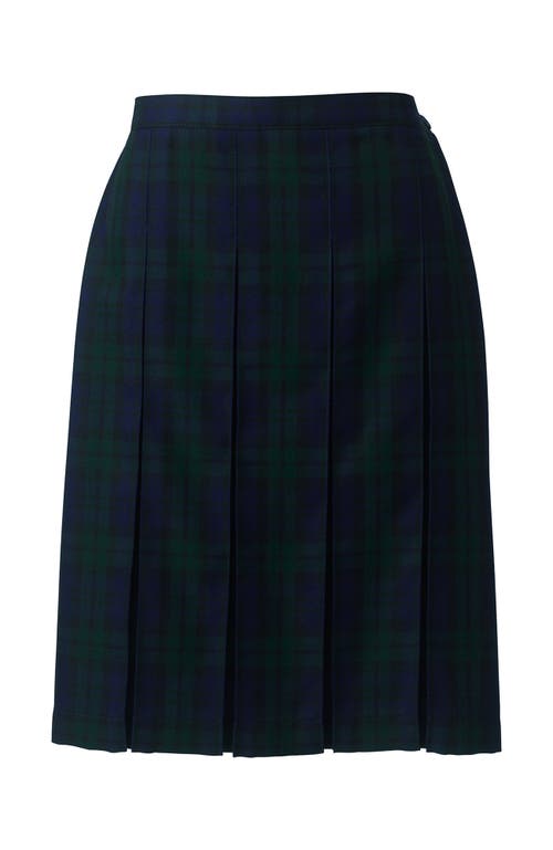 Shop Lands' End School Uniform Young  Plaid Box Pleat Skirt Top Of The Knee In Classic Navy/evergreen Plaid