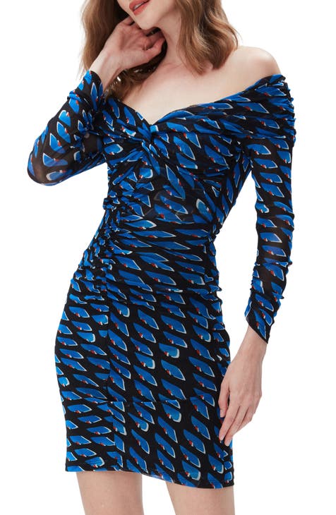 Aelia Cowl Neck Layered Mini Dress in Blue