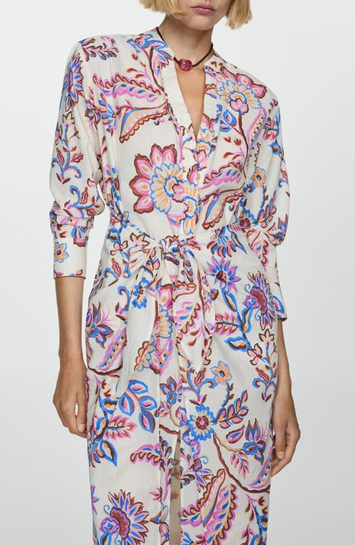 Shop Mango Floral Cotton Shirtdress In Ecru