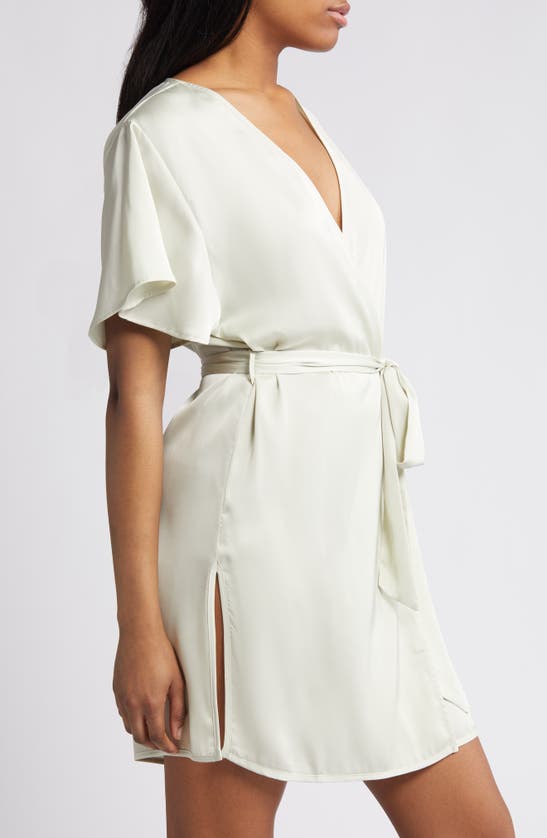 Open Edit Tie Waist Short Satin Robe In Green Shade