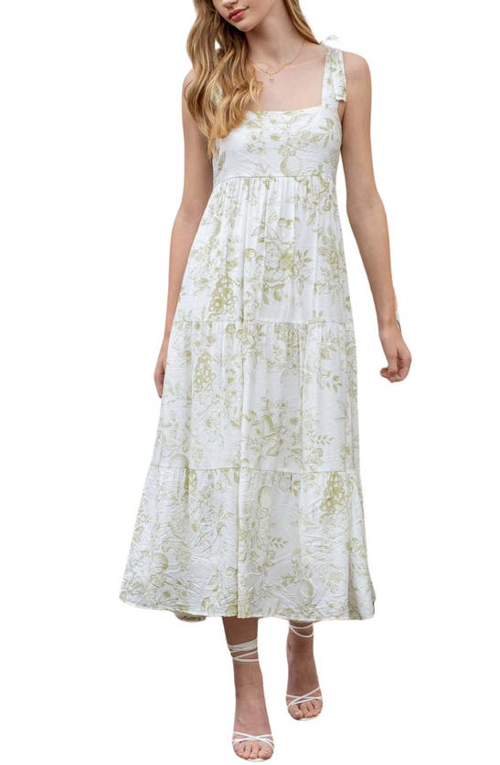 BLU PEPPER BLU PEPPER FRUIT BLOSSOM TIE STRAP TIERED MIDI SUNDRESS 