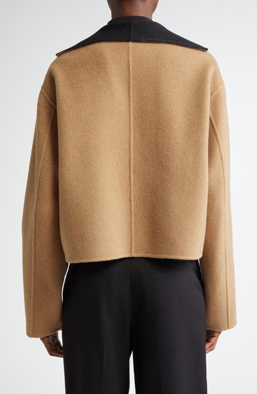 Shop Lafayette 148 New York Double Face Wool & Cashmere Reversible Crop Jacket In Camel/black