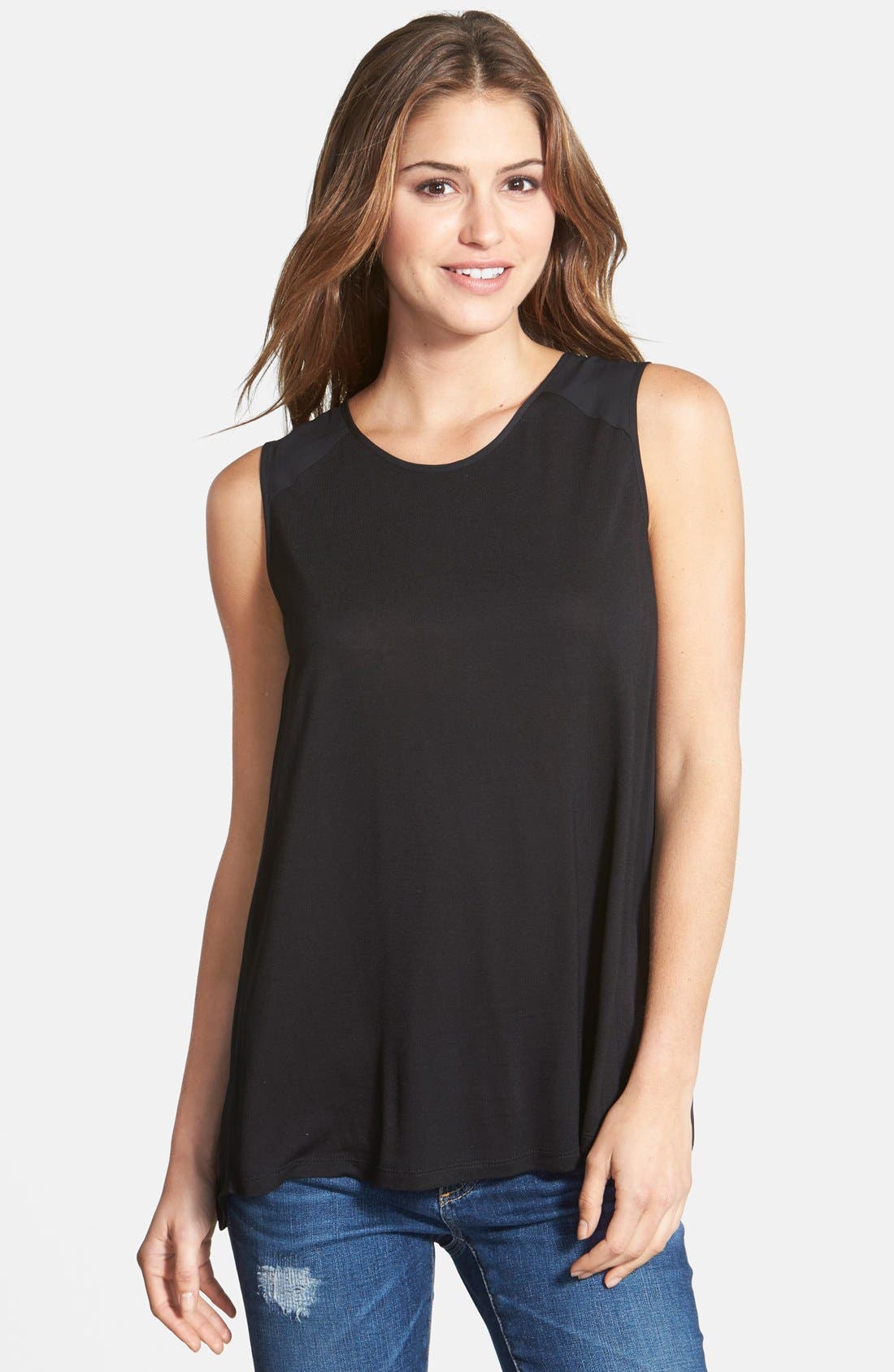 Halogen® Pleat Back Mixed Media Top Nordstrom
