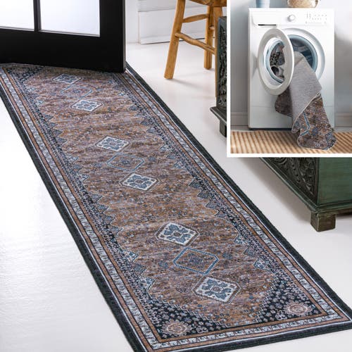 Shop Jonathan Y Dalyan Geometric Medallions Machine-washable Area Rug In Brown/blue/gray