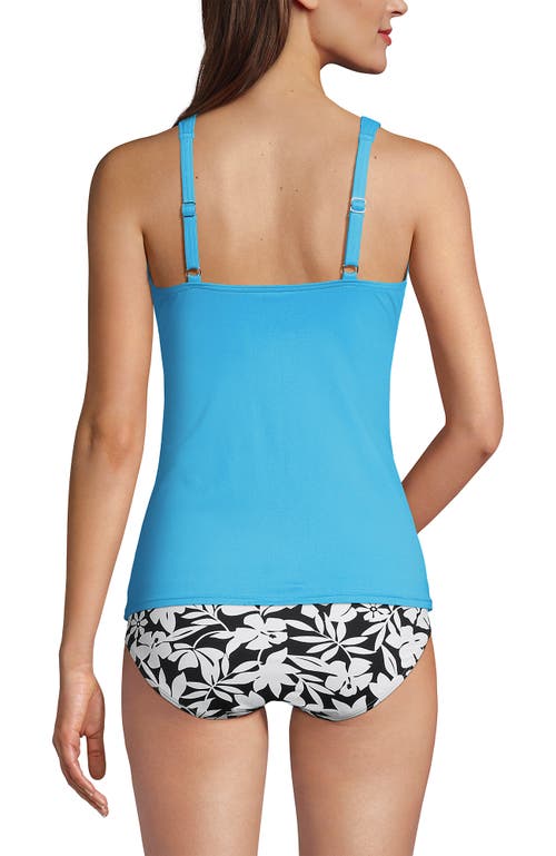 Shop Lands' End Long Torso V-neck Wrap Underwire Tankini Swimsuit Top In Deep Sea Polka Dot