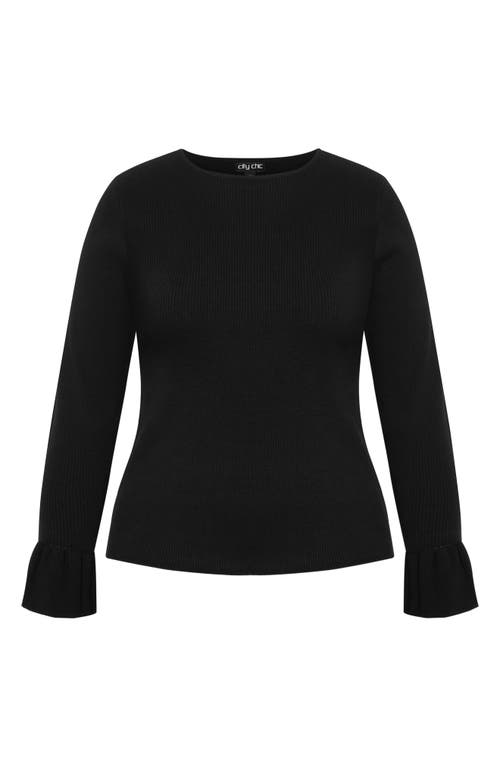 Shop City Chic Selena Bell Sleeve Rib Sweater In Black