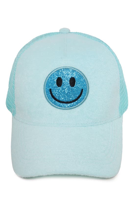 Shop David & Young Glitter Smiley Patch Baseball Cap In Mint