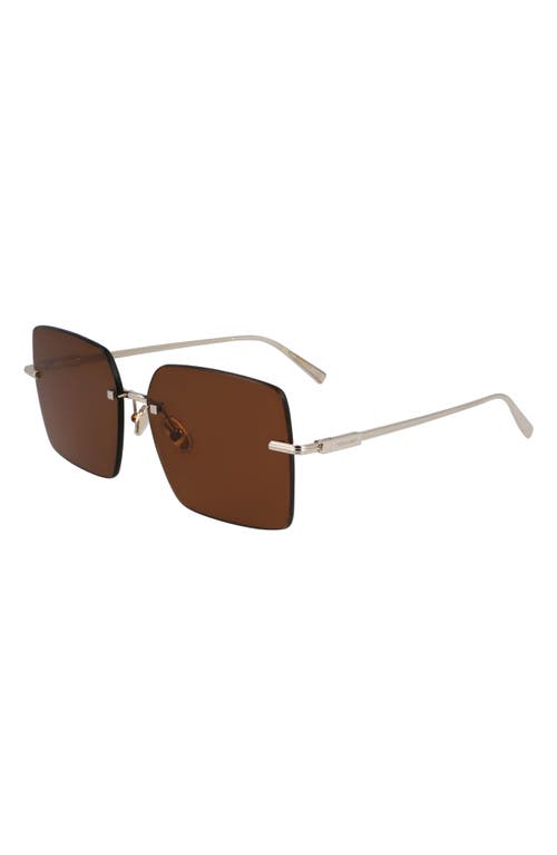 Ferragamo Prisma 60mm Rectangular Sunglasses In Gold/ Brown