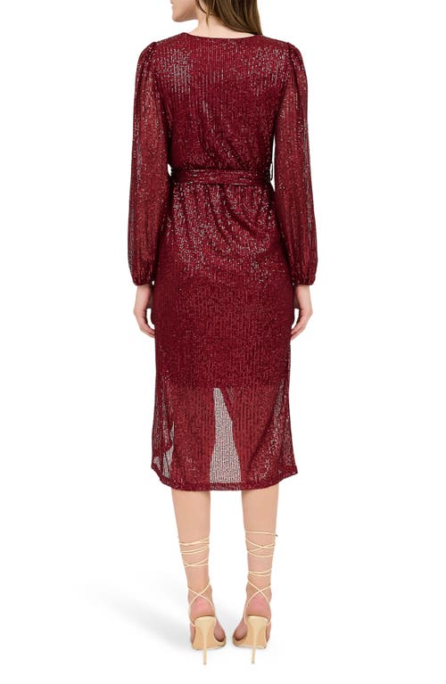 August Sky Sequin Long Sleeve Dress In Burgundy