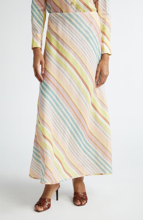 Halliday Bias Stripe Linen Maxi Skirt in Multi Stripe