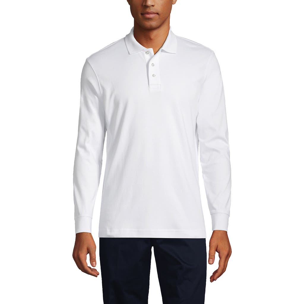 Lands' End School Uniform Long Sleeve Interlock Polo Shirt In White