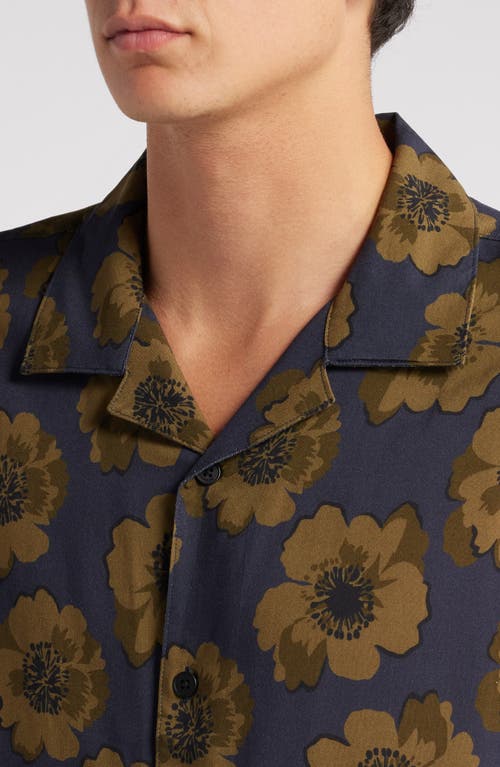 Shop Wax London Didicot Winter Poppy Floral Camp Shirt In Navy/khaki