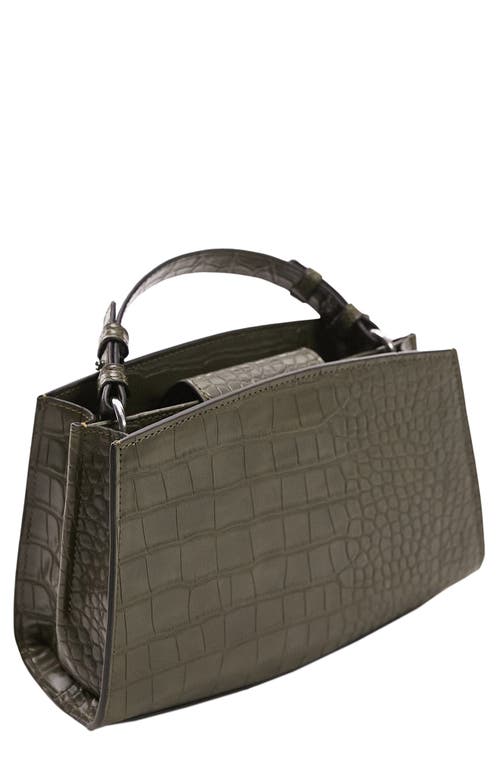 Gilly Croc Embossed Faux Leather Top Handle Grab Bag in Khaki