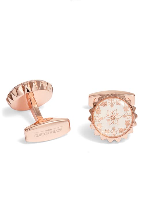 CLIFTON WILSON Floral Cuff Links in Rose Gold at Nordstrom