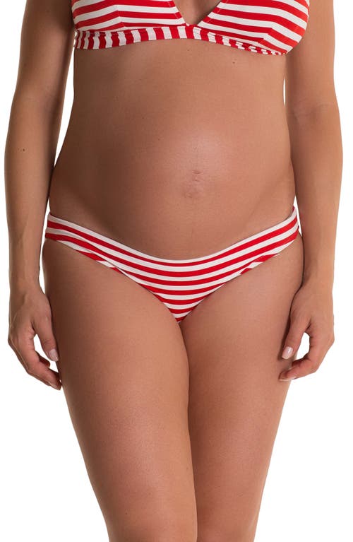 Isabella Stripe Maternity Bikini Bottoms in Red/White
