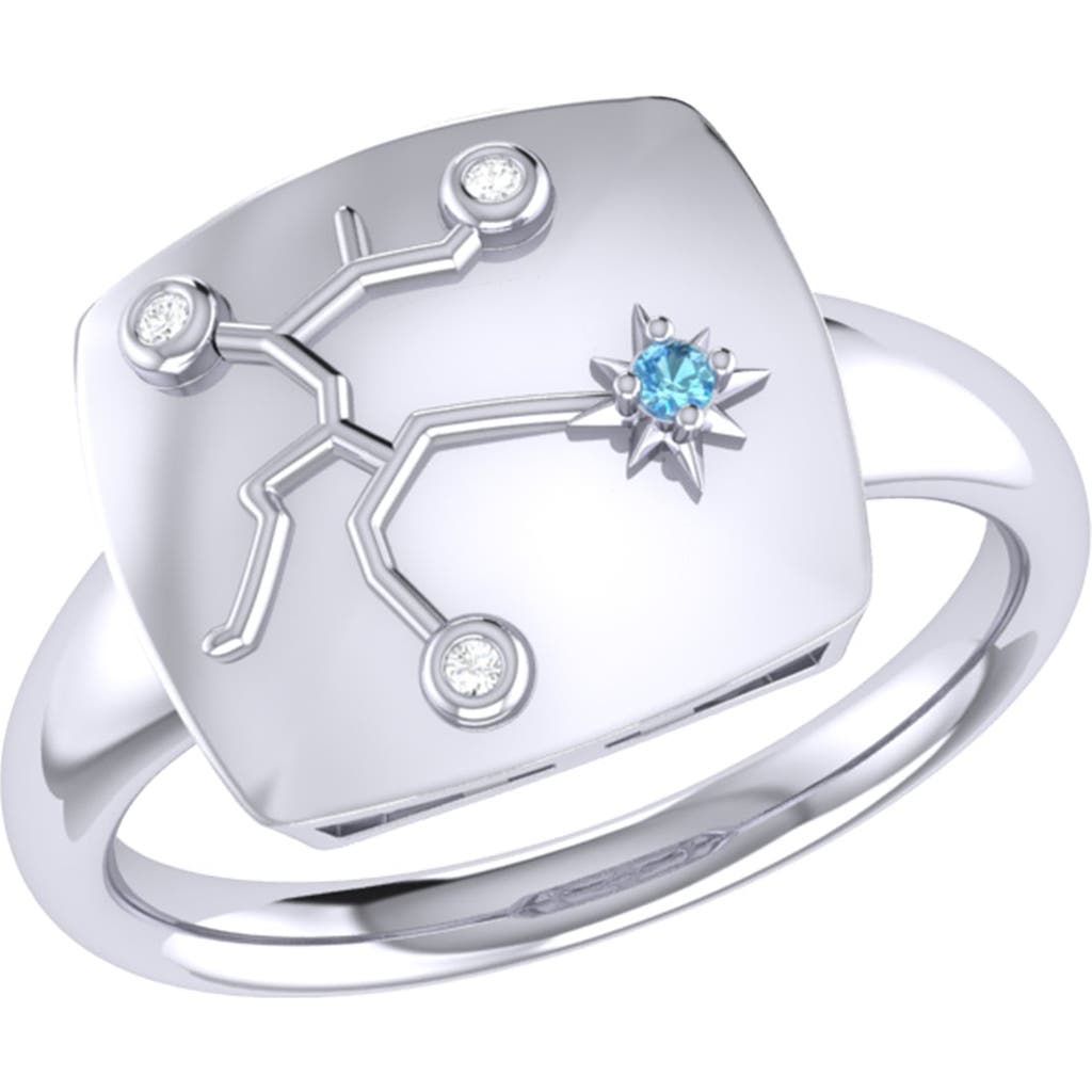 Luvmyjewelry Sagittarius Archer Design Sterling Silver Blue Topaz Stone Diamond Signet Ring In Silver