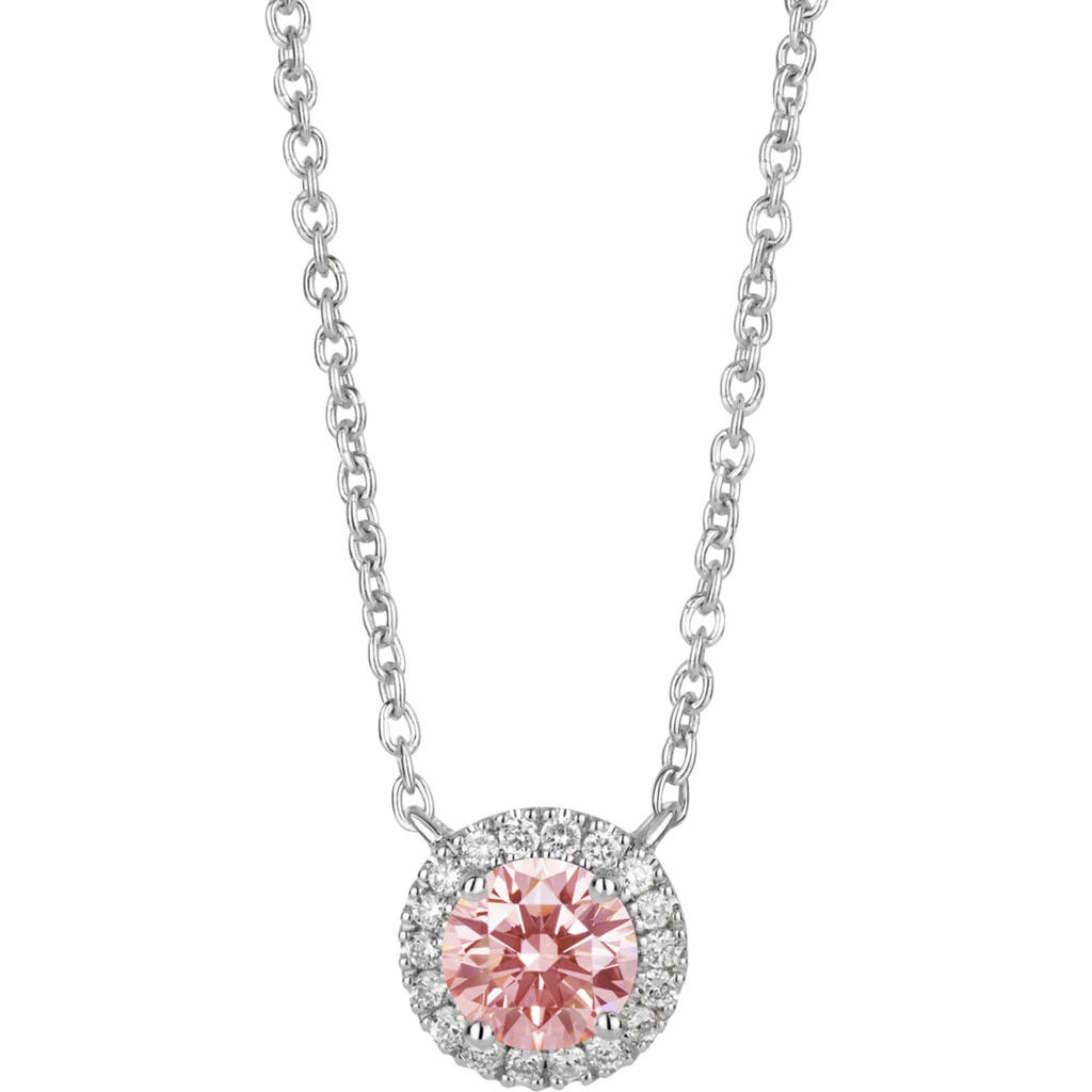 Lightbox 1-carat Lab Grown Diamond Halo Pendant Necklace In Pink/14k White Gold